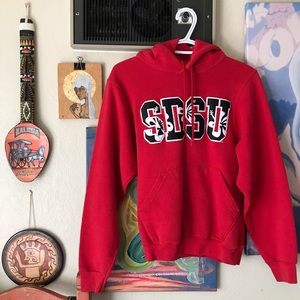 Y2K VINTAGE SDSU SAN DIEGO STATE UNIVERSITY RED BLACK HOODIE SIZE XSMALL
